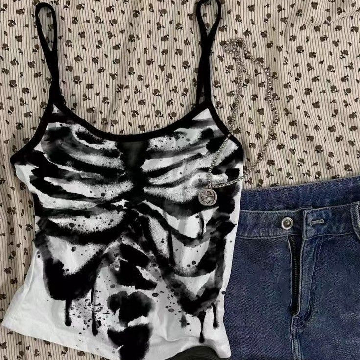 Spooky Season Skeleton Rib Cage Cami Top | Edgy Halloween & Alt Fashion