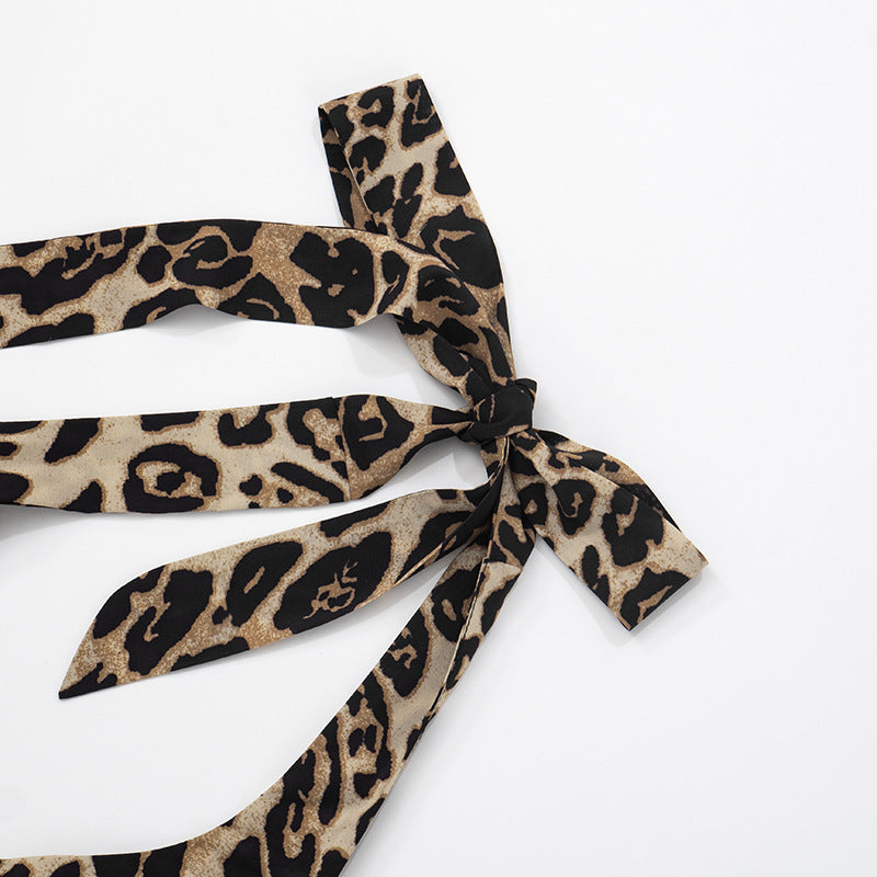 The Sahara Sunset Leopard Halter Top | Plunge Neck & Gold Sun Slit for Fall Parties