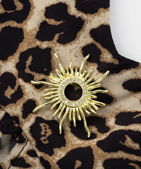 The Sahara Sunset Leopard Halter Top | Plunge Neck & Gold Sun Slit for Fall Parties