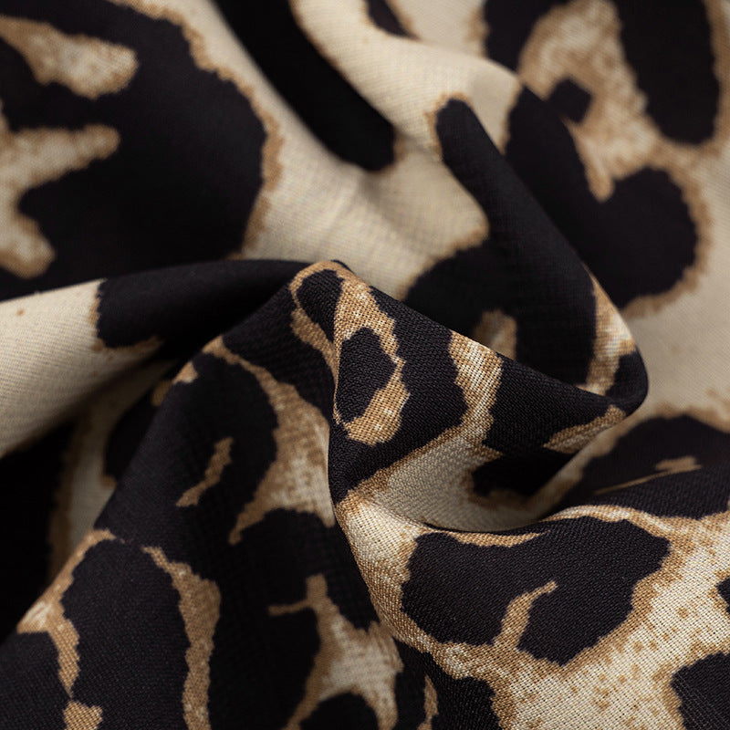 The Sahara Sunset Leopard Halter Top | Plunge Neck & Gold Sun Slit for Fall Parties