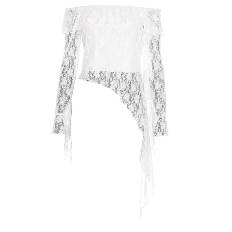 Ethereal Lace Off-Shoulder Top | Asymmetric Flowing Hem | Romantic Fall & Halloween Chic