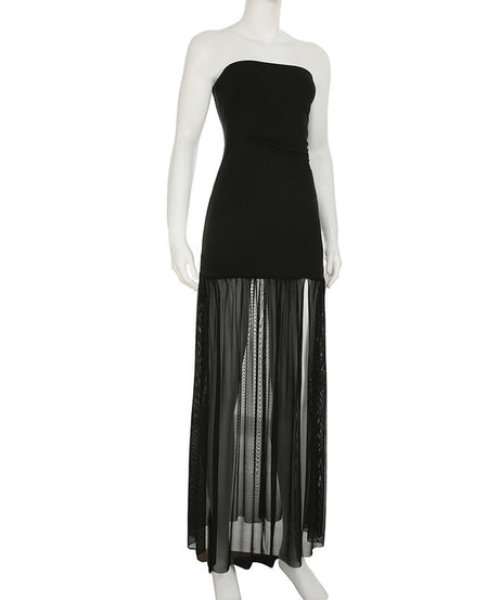 Glamorous Black Strapless Backless Maxi Dress with Sheer Skirt - Fall & Holiday Party Ready