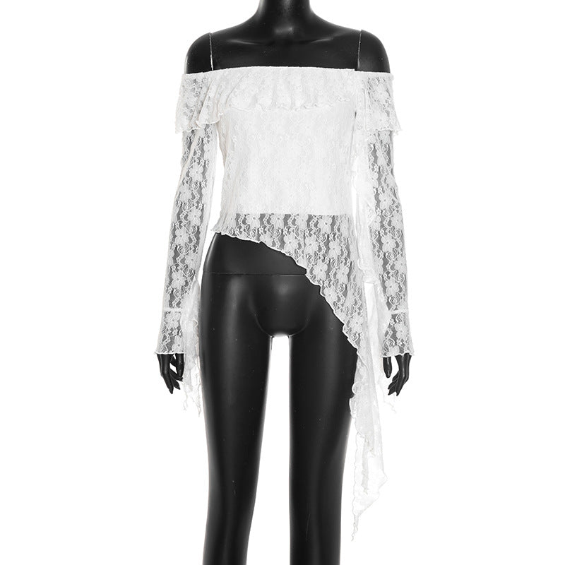 Ethereal Lace Off-Shoulder Top | Asymmetric Flowing Hem | Romantic Fall & Halloween Chic
