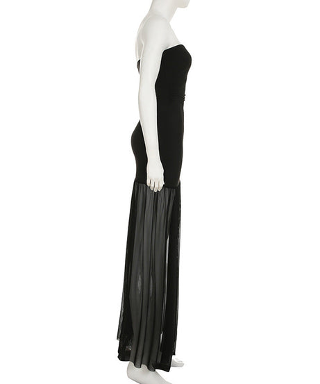 Glamorous Black Strapless Backless Maxi Dress with Sheer Skirt - Fall & Holiday Party Ready