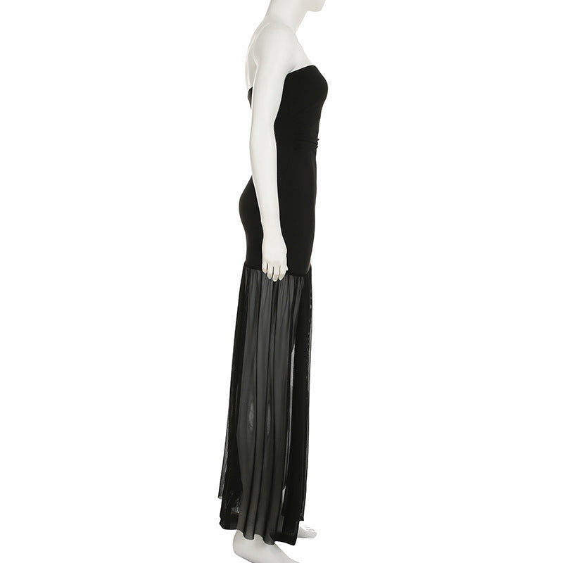Glamorous Black Strapless Backless Maxi Dress with Sheer Skirt - Fall & Holiday Party Ready