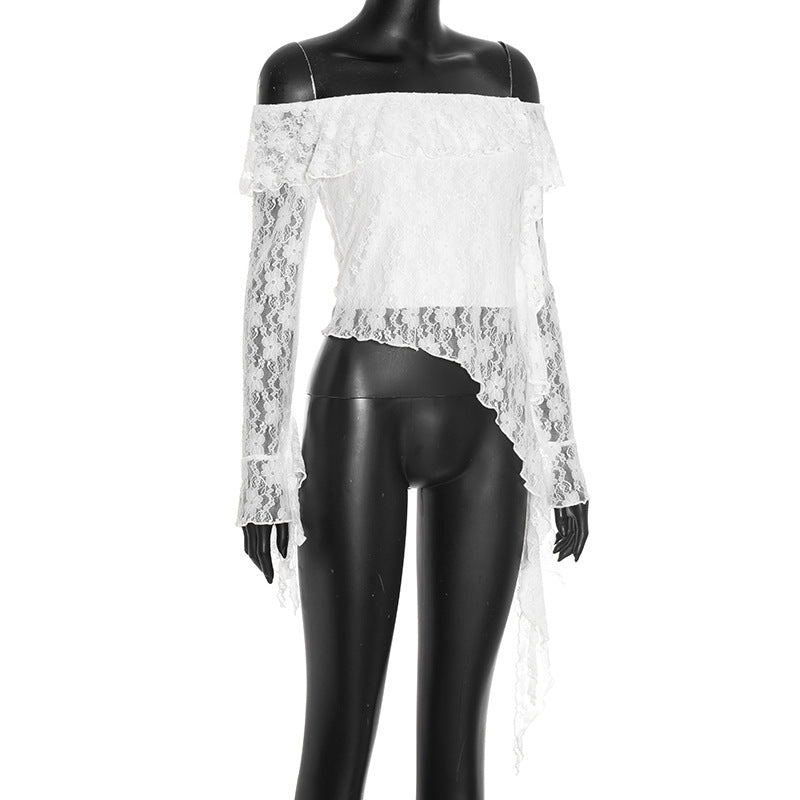 Ethereal Lace Off-Shoulder Top | Asymmetric Flowing Hem | Romantic Fall & Halloween Chic
