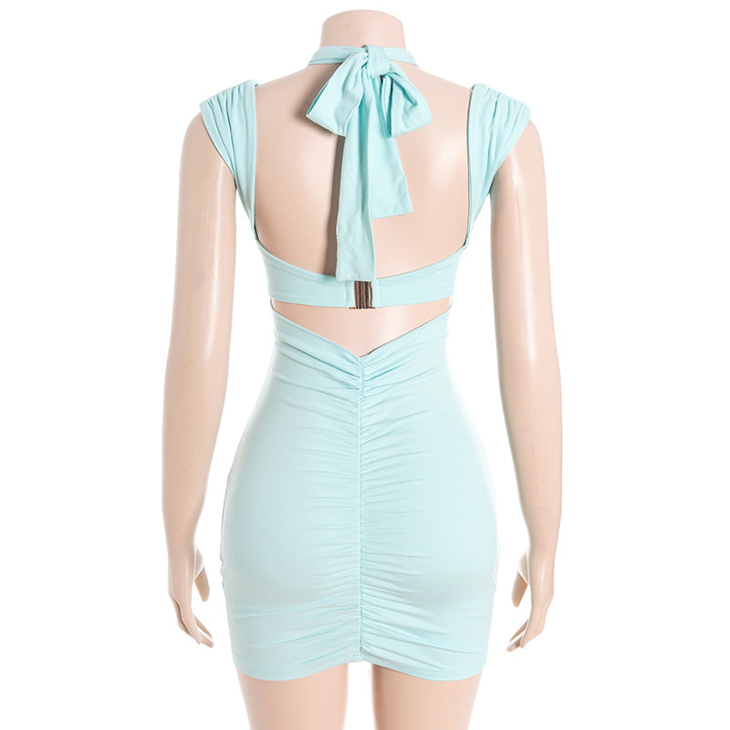 Sky Blue Halter Cutout Ruched Mini Dress - Your Chic Getaway & Night Out Essential