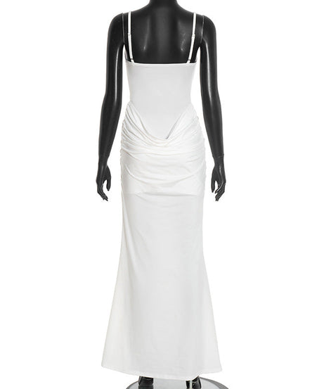 Sultry White Lace Illusion Ruched Maxi Dress - Elegant Holiday Party Gown