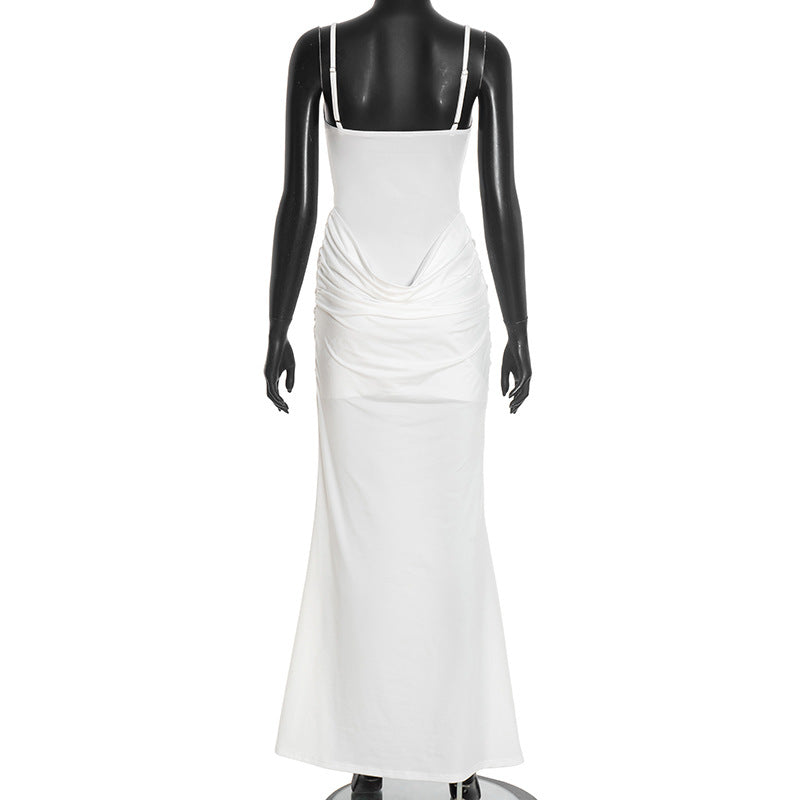 Sultry White Lace Illusion Ruched Maxi Dress - Elegant Holiday Party Gown