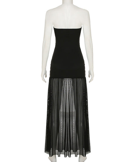 Glamorous Black Strapless Backless Maxi Dress with Sheer Skirt - Fall & Holiday Party Ready