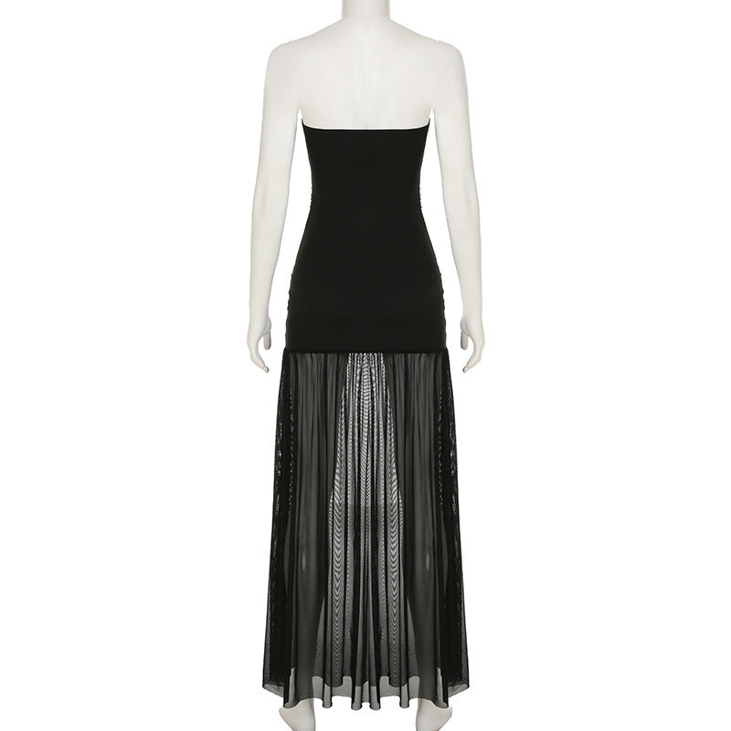 Glamorous Black Strapless Backless Maxi Dress with Sheer Skirt - Fall & Holiday Party Ready