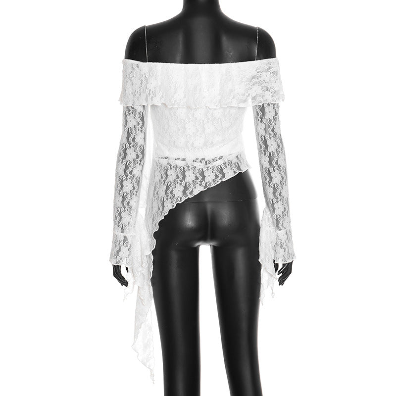 Ethereal Lace Off-Shoulder Top | Asymmetric Flowing Hem | Romantic Fall & Halloween Chic