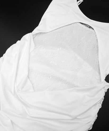 Sultry White Lace Illusion Ruched Maxi Dress - Elegant Holiday Party Gown