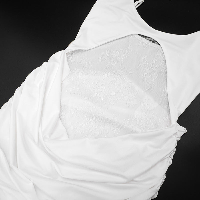 Sultry White Lace Illusion Ruched Maxi Dress - Elegant Holiday Party Gown