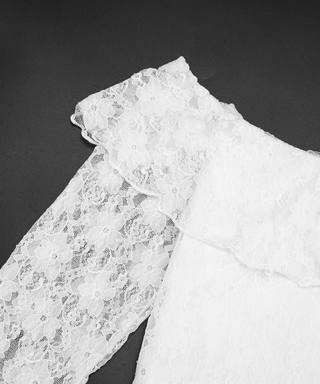 Ethereal Lace Off-Shoulder Top | Asymmetric Flowing Hem | Romantic Fall & Halloween Chic