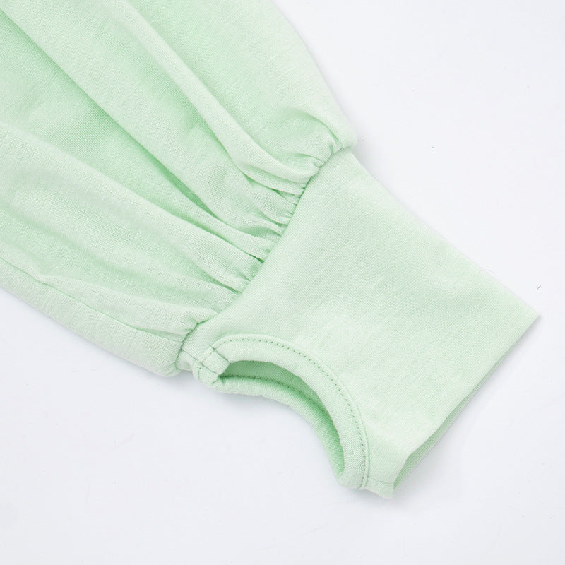 Y2K Chic Mint Green Sheer Sleeve Mini Dress with Tie Shoulders – Perfect for Fall Nights