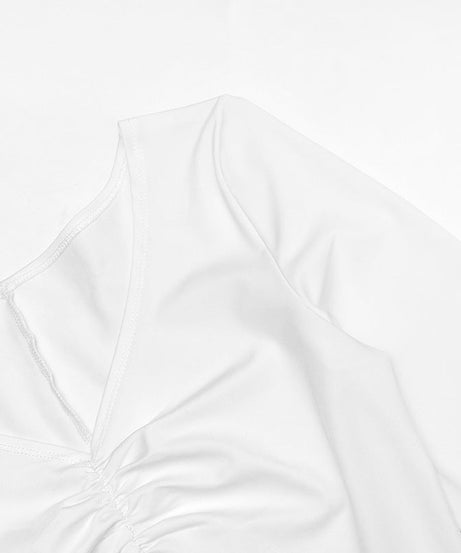 Daring Elegance: White Long Sleeve Ruched Cutout Maxi Dress | Fall & Holiday Event Ready