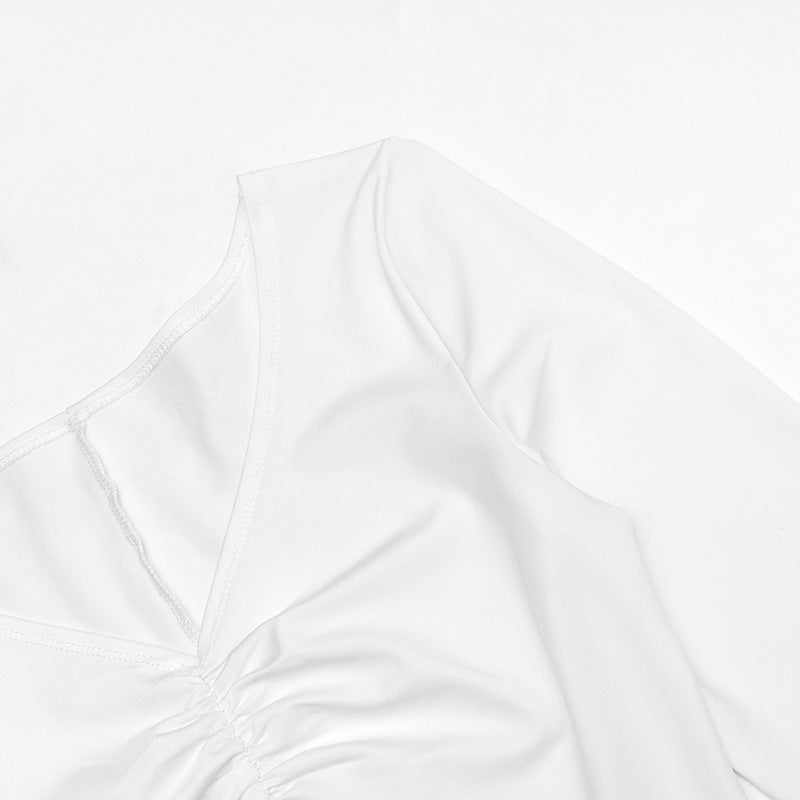 Daring Elegance: White Long Sleeve Ruched Cutout Maxi Dress | Fall & Holiday Event Ready