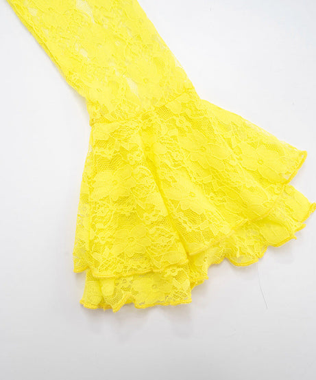 Sunshine Yellow Lace Maxi Dress with Bell Sleeves & High Slit - Your Daring Fall Getaway & Event Statement