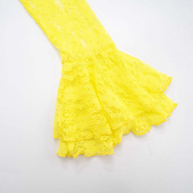 Sunshine Yellow Lace Maxi Dress with Bell Sleeves & High Slit - Your Daring Fall Getaway & Event Statement
