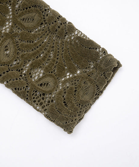 Chic Olive Green Lace V-Neck Top - Effortless Fall Layering Essential