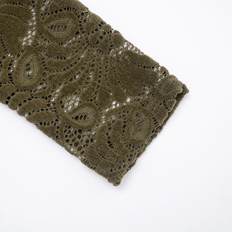 Chic Olive Green Lace V-Neck Top - Effortless Fall Layering Essential