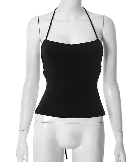The 'It Girl' Black Halter Tie-Back Tank Top - Your Versatile Fall & Holiday Essential