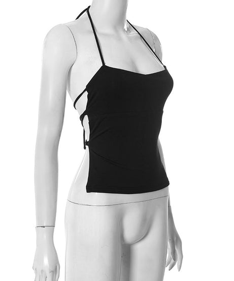 The 'It Girl' Black Halter Tie-Back Tank Top - Your Versatile Fall & Holiday Essential