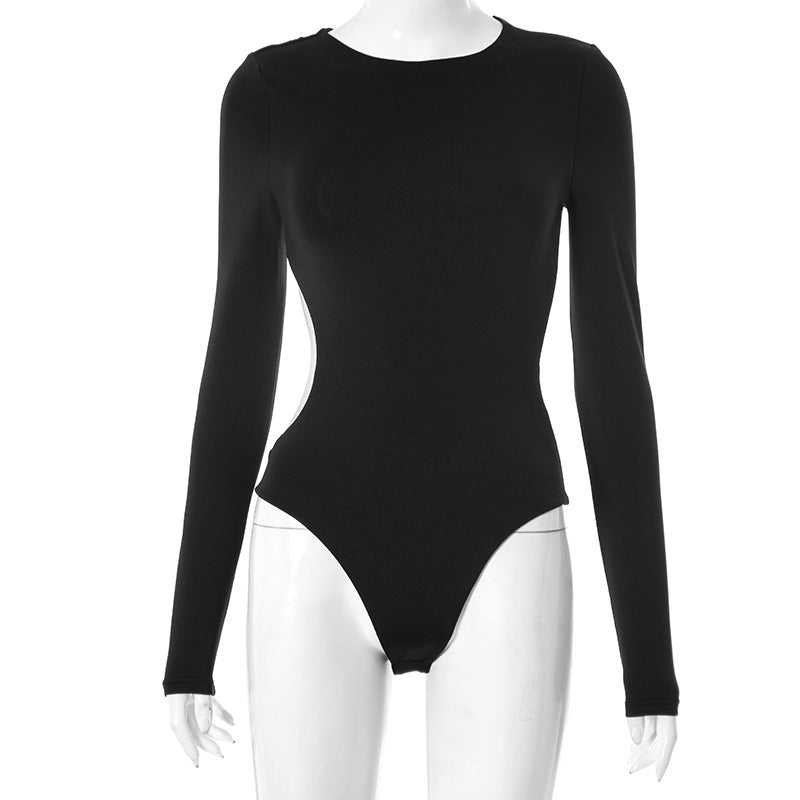 Chic Black Long Sleeve Bodysuit for Women | Keyhole Back Stretch Knit Top | Fall & Winter Layering Essential