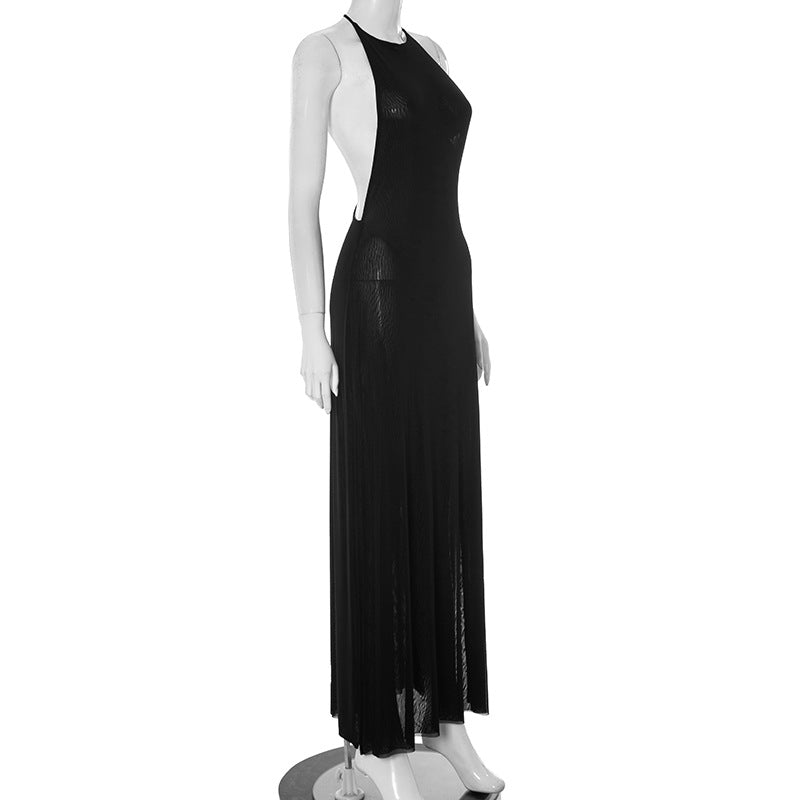 Fall & Holiday Ready: Daring Black Sheer Halter Backless Maxi Dress