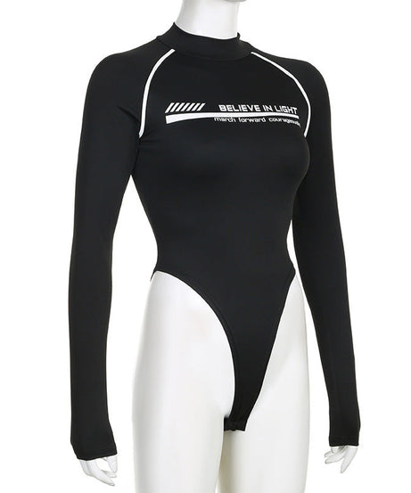 "Believe In Light" Empowering High Neck Bodysuit – Chic Fall Layering & Athleisure Essential