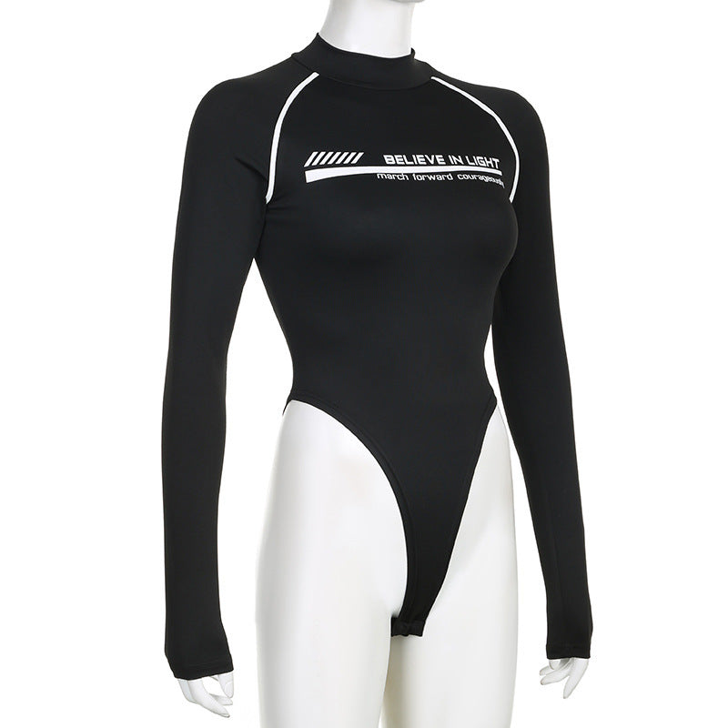 "Believe In Light" Empowering High Neck Bodysuit – Chic Fall Layering & Athleisure Essential