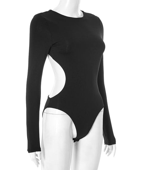Chic Black Long Sleeve Bodysuit for Women | Keyhole Back Stretch Knit Top | Fall & Winter Layering Essential