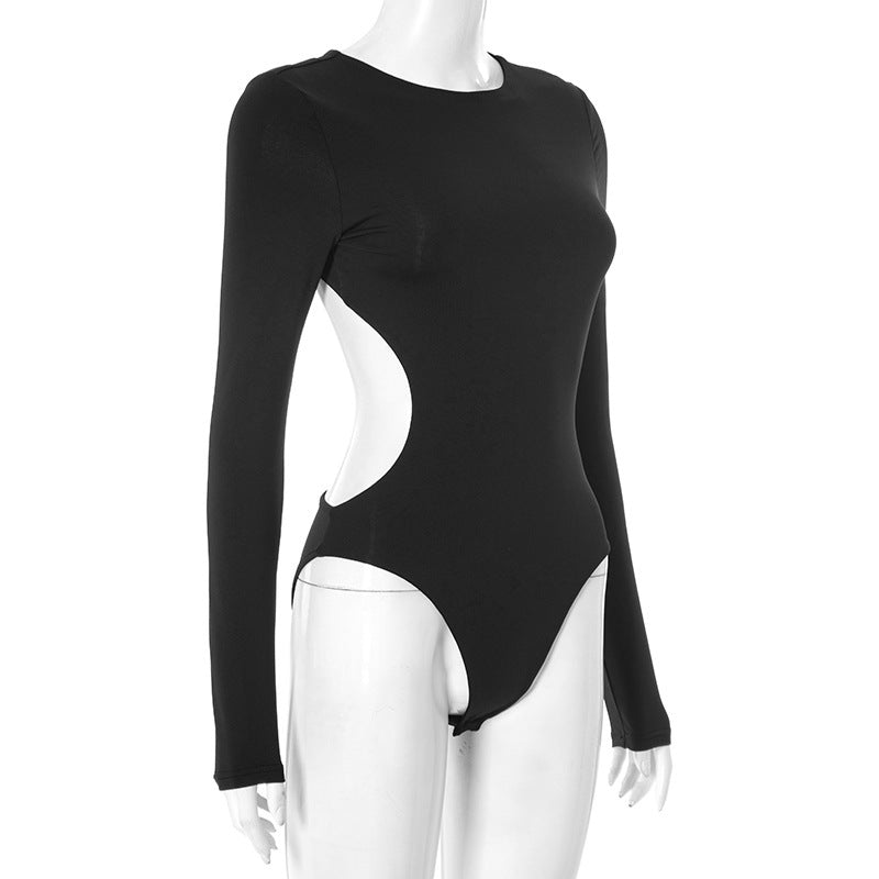 Chic Black Long Sleeve Bodysuit for Women | Keyhole Back Stretch Knit Top | Fall & Winter Layering Essential