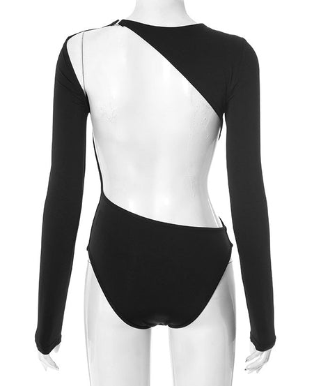Chic Black Long Sleeve Bodysuit for Women | Keyhole Back Stretch Knit Top | Fall & Winter Layering Essential