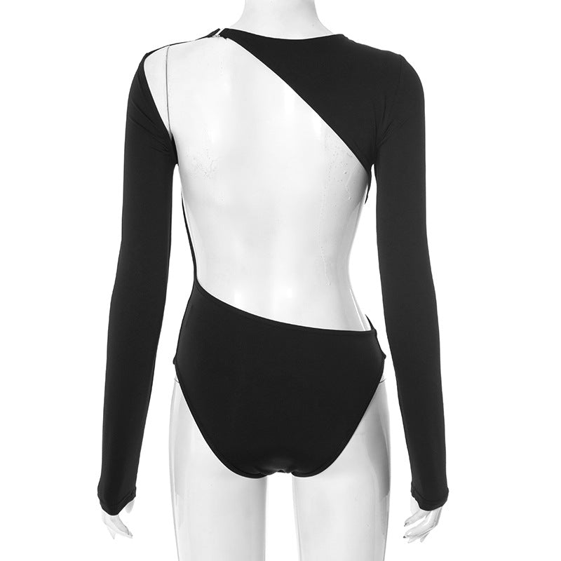Chic Black Long Sleeve Bodysuit for Women | Keyhole Back Stretch Knit Top | Fall & Winter Layering Essential