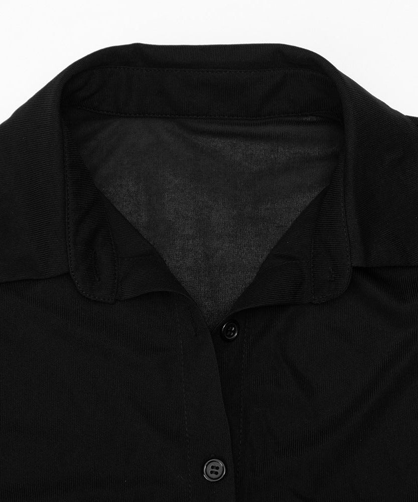 Fall Chic: Sheer Button-Down Ruched Mini Dress - Your Go-To for American Nights Out