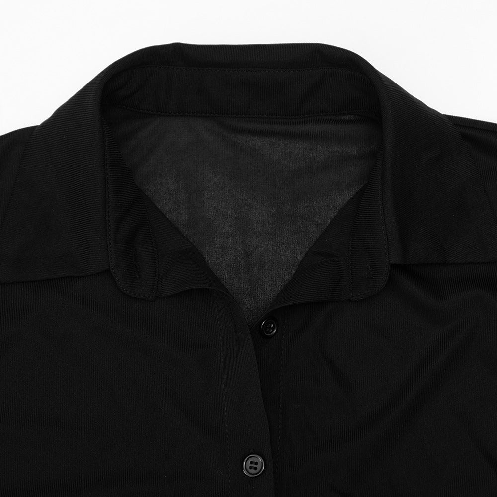 Fall Chic: Sheer Button-Down Ruched Mini Dress - Your Go-To for American Nights Out