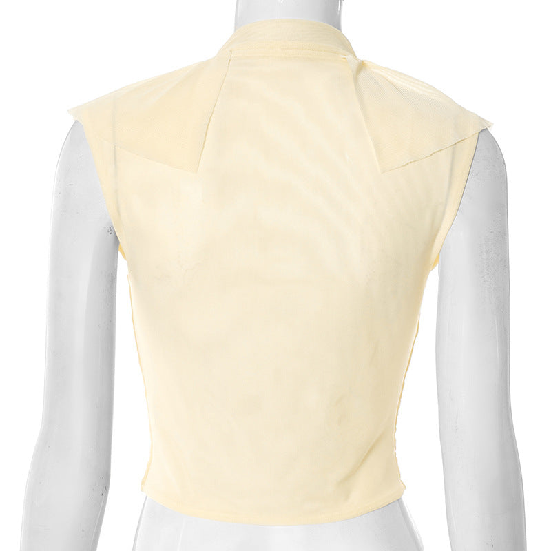 Autumn Whisper Ruffled Mesh V-Neck Top with Hook-Eye Closure | Chic Fall Layering