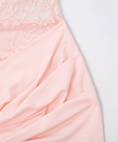 Blush Pink Lace Ruched Mini Dress - Elegant Square Neck Cami for Fall & Holiday Parties