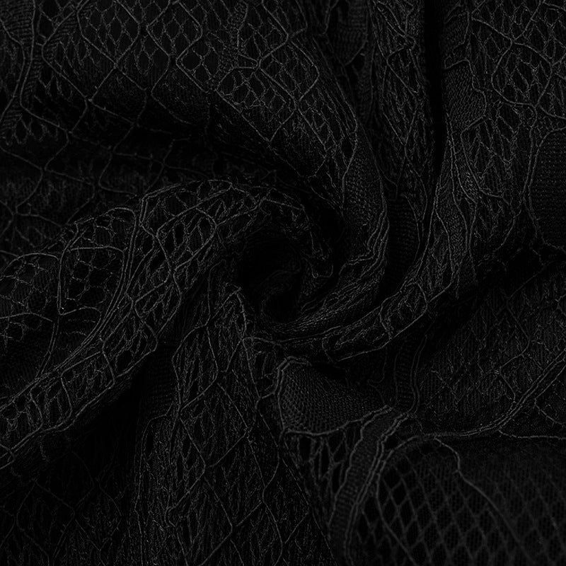 Mystic Noir Sheer Lace One-Shoulder Top - Edgy Long Sleeve for Fall & Party Nights