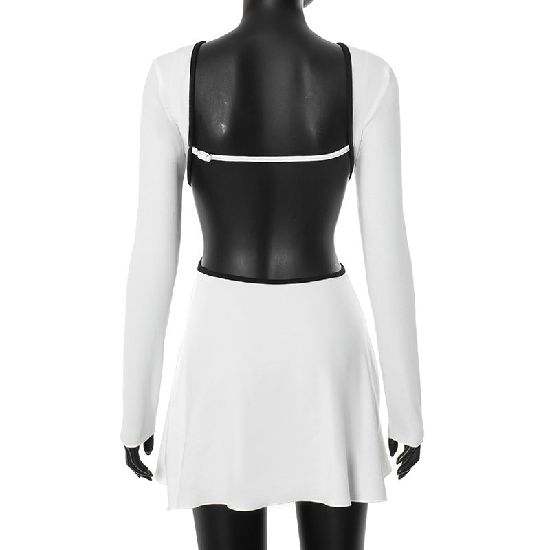 Statement Chic: White Long Sleeve Cutout Mini Dress with Contrast Trim | Fall & Holiday Party Ready