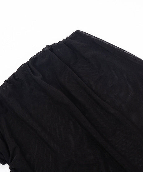 Black Mesh One-Shoulder Ruched Top | Sultry Fall & Holiday Party Style