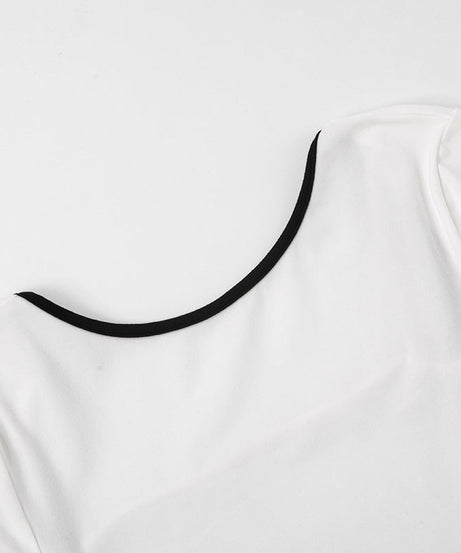 Statement Chic: White Long Sleeve Cutout Mini Dress with Contrast Trim | Fall & Holiday Party Ready