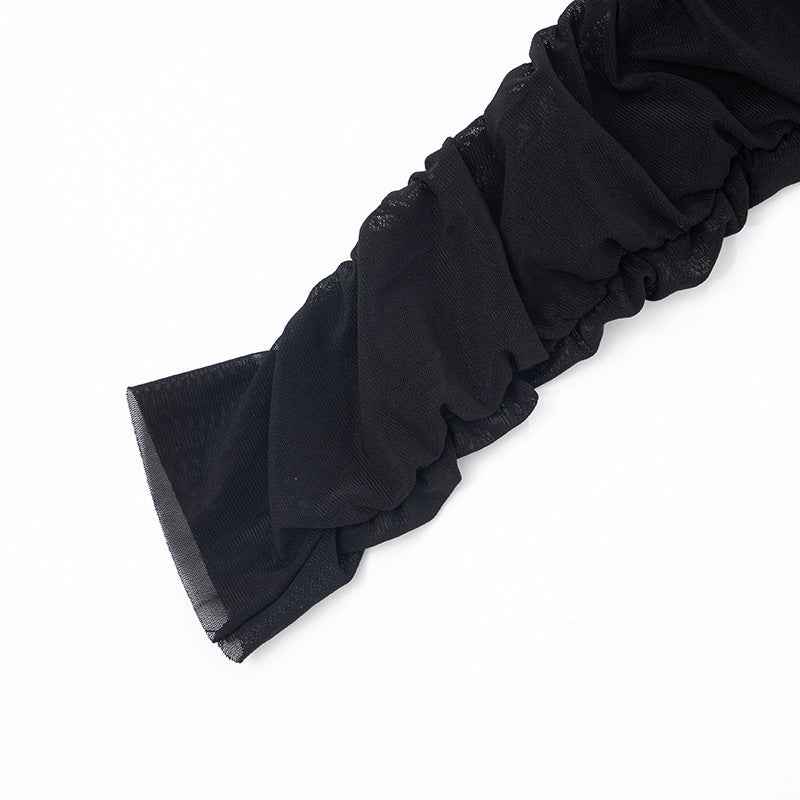 Black Mesh One-Shoulder Ruched Top | Sultry Fall & Holiday Party Style