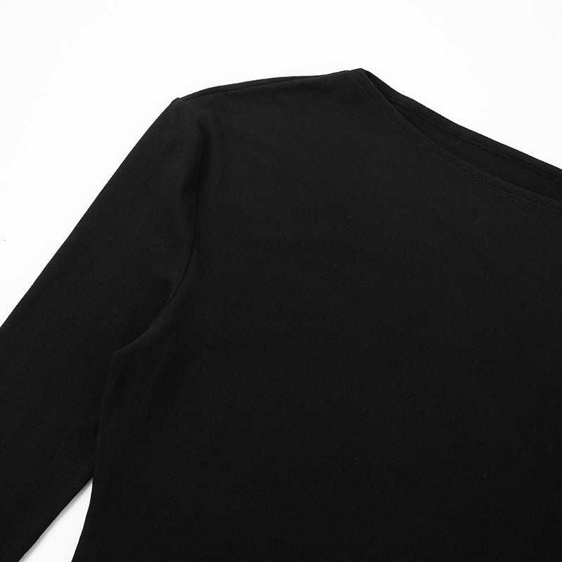 Elevated Fall Style: Chic Asymmetric One-Shoulder Long Sleeve Top with Split Cuffs