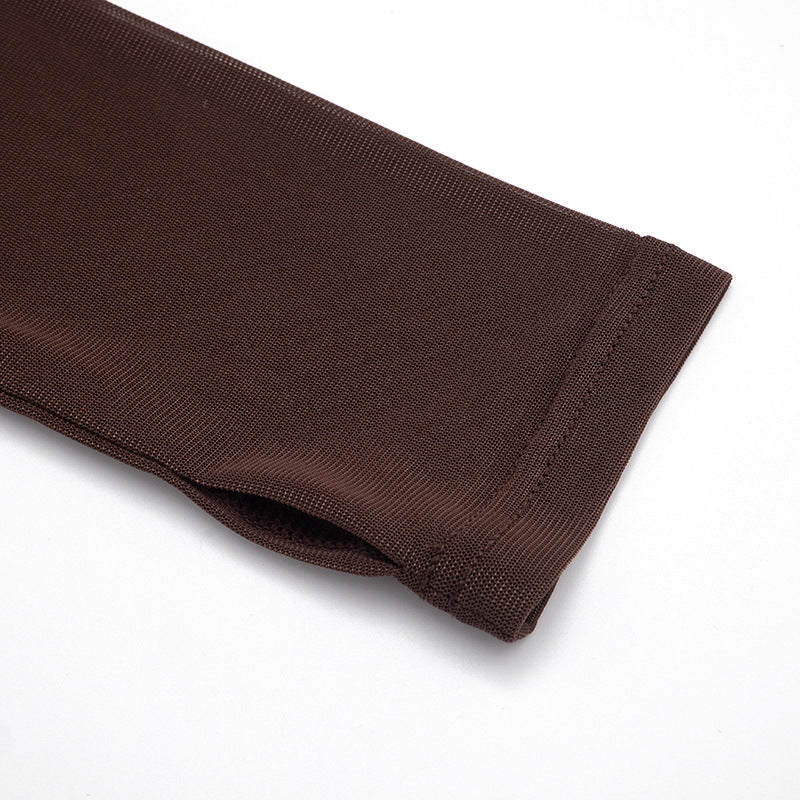 Sultry Espresso Mesh Ruched V-Neck Long Sleeve Top - Fall's Must-Have Layer