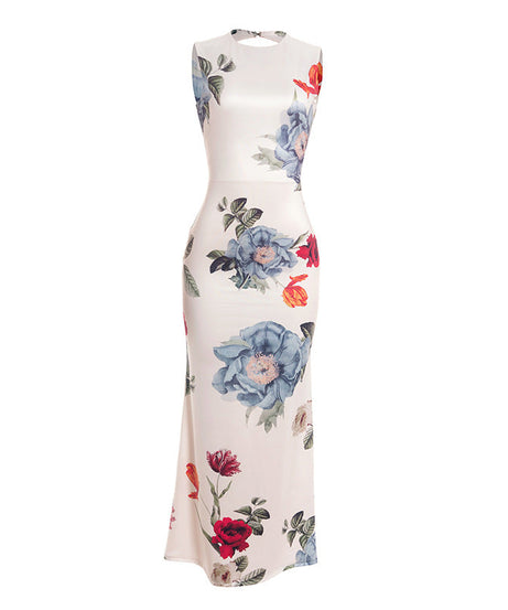 Stunning Fall Floral Maxi Dress for Women - Chic Sleeveless Gown with Keyhole Back