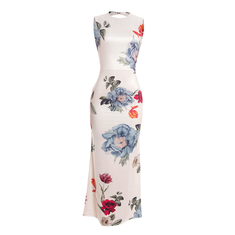 Stunning Fall Floral Maxi Dress for Women - Chic Sleeveless Gown with Keyhole Back