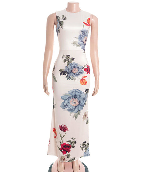 Stunning Fall Floral Maxi Dress for Women - Chic Sleeveless Gown with Keyhole Back